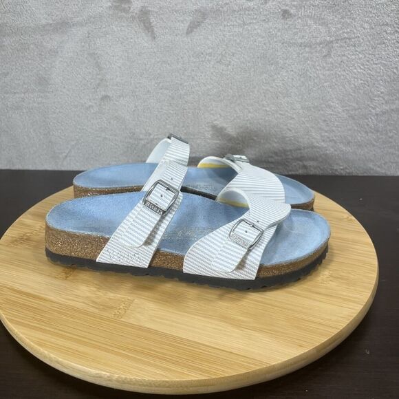 Birkenstock Birkis Sydney Womens Size 5 Blue White Striped Birko Flor Sandals - Picture 1 of 8